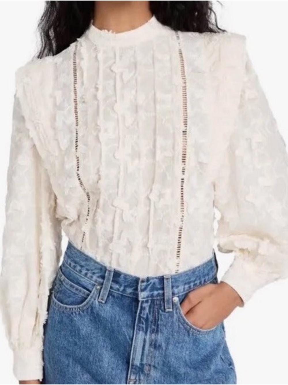 FARM Rio Ivory Blouse w Puff Shoulders shirt S - Picture 9 of 9